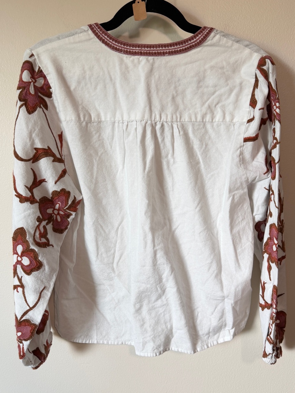Calypso St Barths balloon sleeve floral embroidered white cotton linen blouse M - Picture 3 of 6